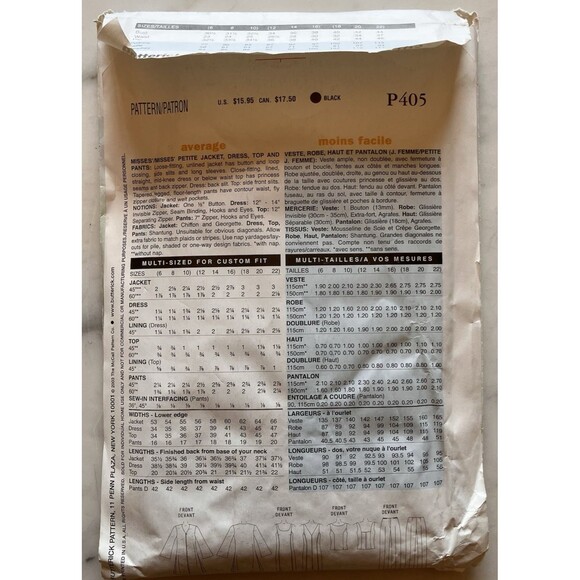 Butterick P405 Misses Petite Jacket Dress Top Pants Sewing Pattern Size 18-20-22 - Picture 2 of 4